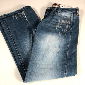 HINT Jeans Silver Embellished Stitched Patched Size 9 Bling Womens Dark wash